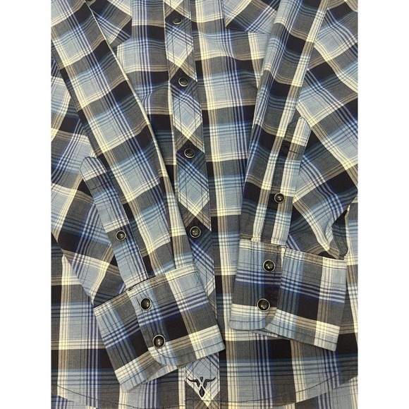 Wrangler Men's 20X Western Shirt Blue Plaid Pearl Snap Size M Contrast Stitching - Picture 4 of 10